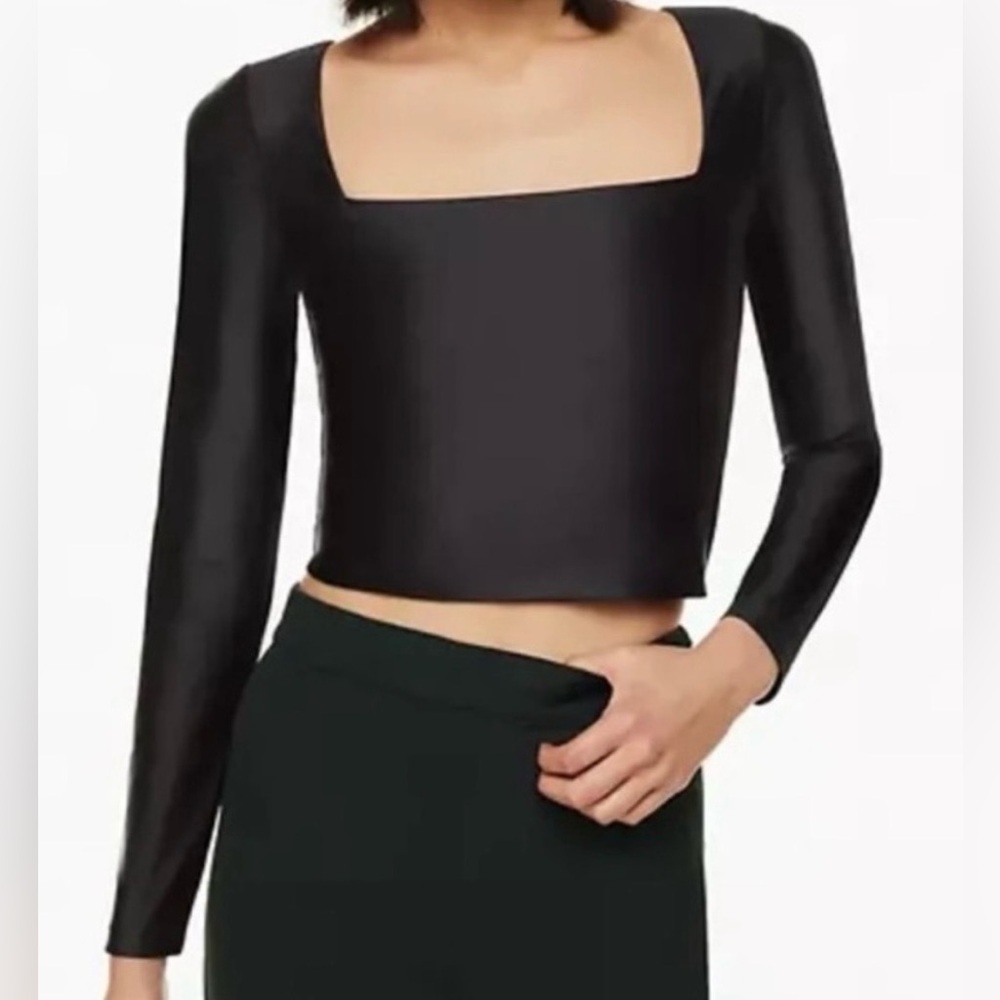 Aritzia Babaton Satinette Square Neck Long Sleeve Top Black Size XS - Picture 2 of 9